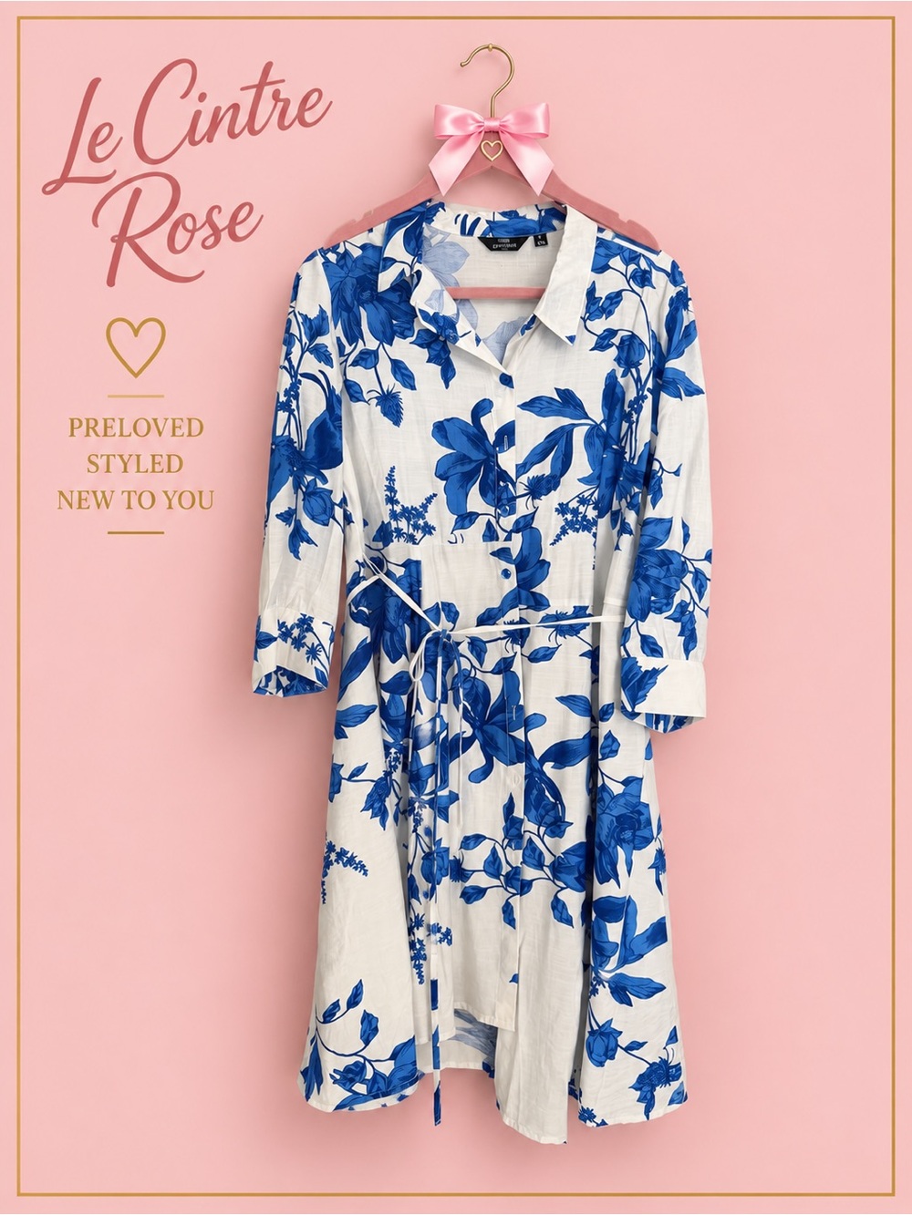Mlle Gabrielle White Dress with Blue Floral Print